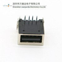 A母90度單層全包 帶屏蔽USB2.0母座電腦連接器 USB插座插口