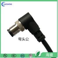 海盛連接器 M12連接器廠家， 品質保證4芯5芯 8芯公母 彎頭直頭連接線PUR PVC電源線